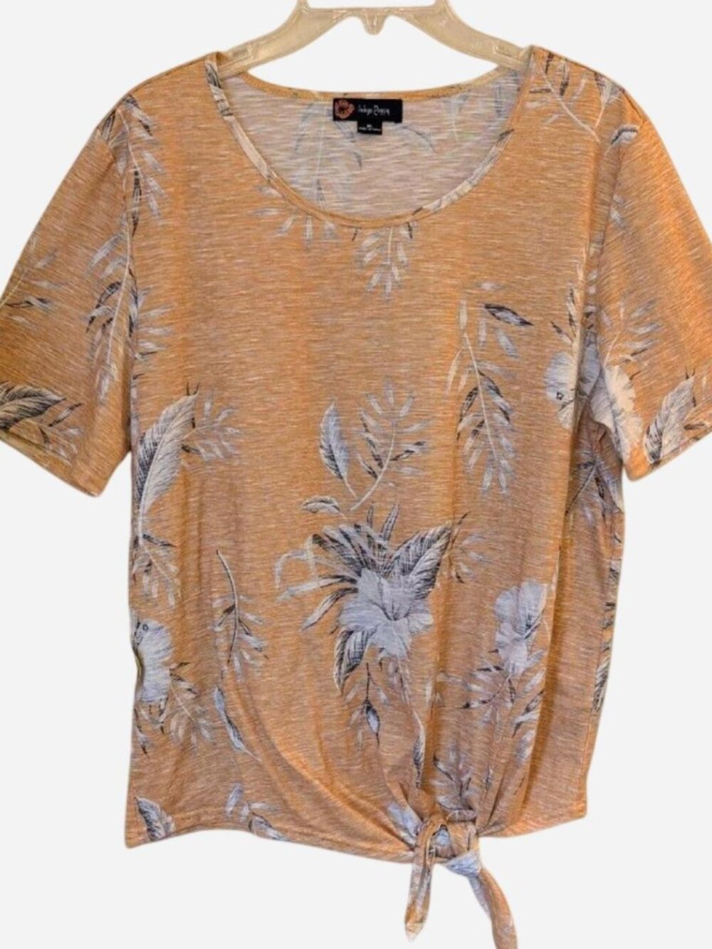 Indigo Poppy Yellow Floral Tie Hem Top | Women's Size XL | Short Sleeve Blouse